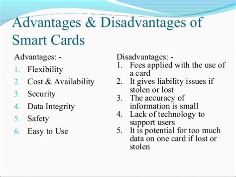 benefits advantages of smart cards|smart card advantages and disadvantages.